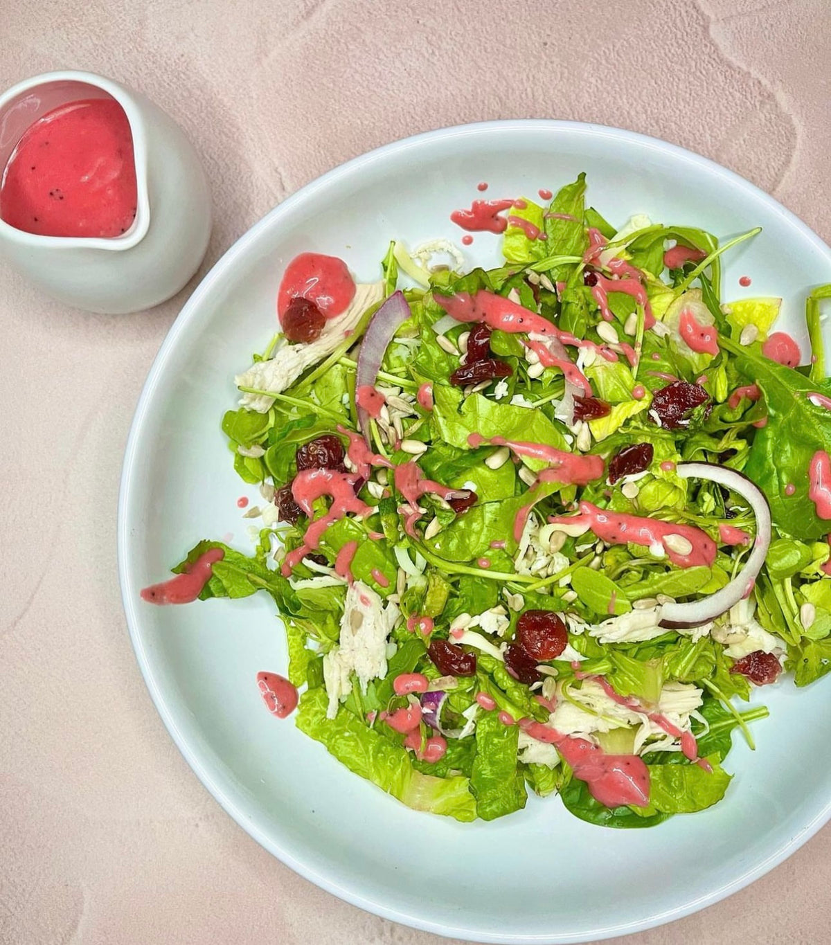Opt2: Cranberry & Sunflower Seed Salad with Raspberry Vinaigrette & Walnuts. 268 calories: 34GC/14GF/6GP