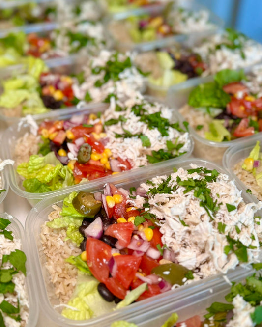 Opt3: Burrito Bowl with Wholegrain Rice & Roasted Vegetables & Tomato & Corn Salsa. 369 calories: 48GC/13GF/9GP